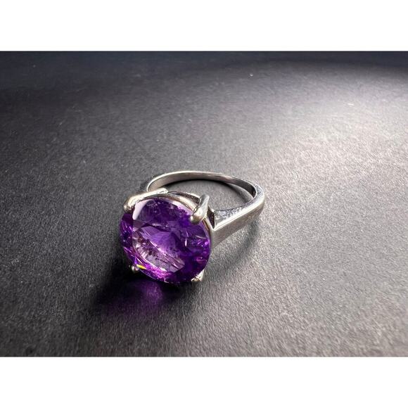 Vintage Samuel Aaron amethyst solitaire sterling silver ring size 7 - Picture 13 of 16